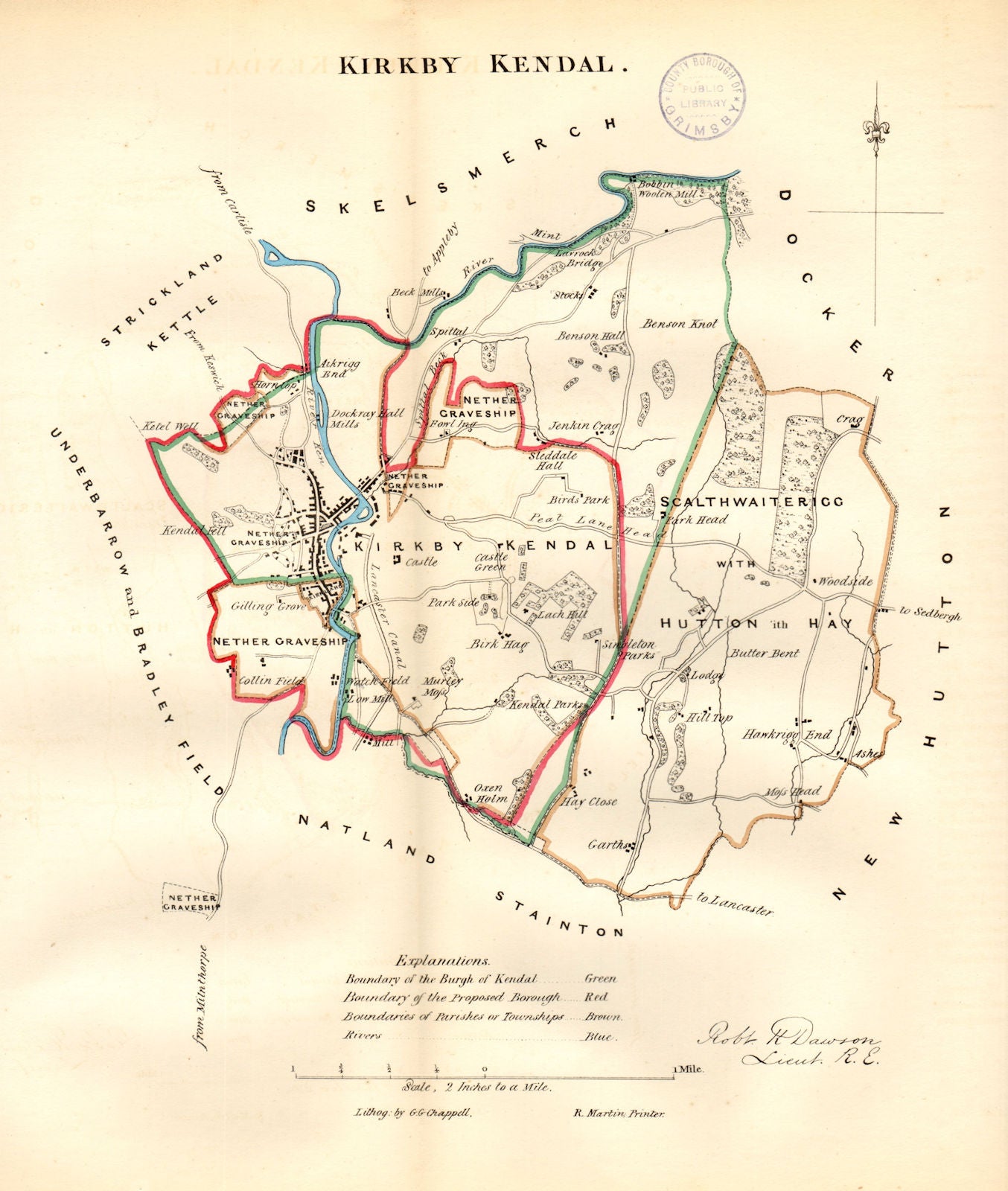 KIRKBY KENDAL town/borough/wards plan. BOUNDARY REVIEW. Cumbria. DAWSON 1832 map